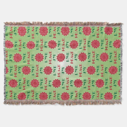 Modern Green and Red Love Peace Joy quote Throw Blanket