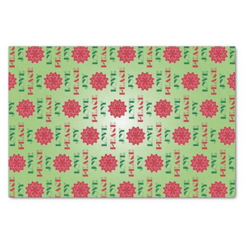 Modern Green and Red Love Peace Joy quote Tissue Paper