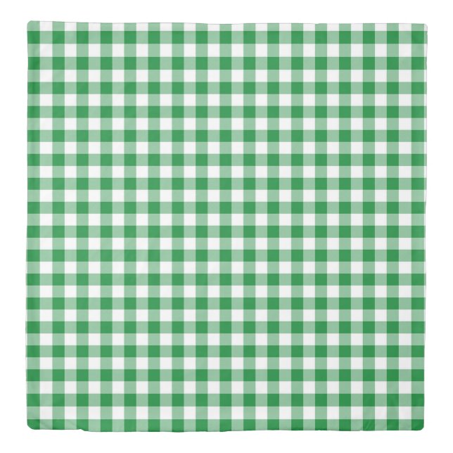 Modern Green and White Buffalo Checks Duvet Cover (Front)