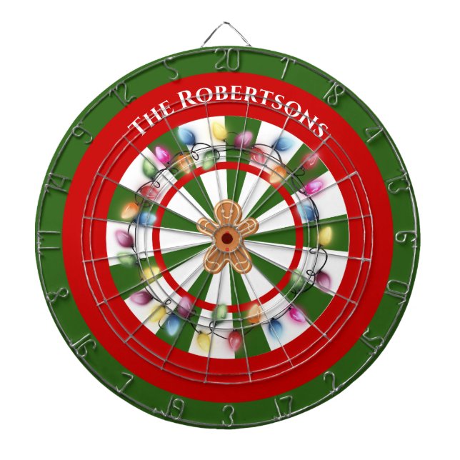 Modern Green And White Christmas lights Themed  Dart Board (Front)
