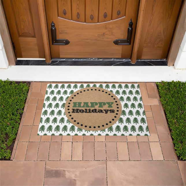 Modern Green and White Christmas Tree Doormat (Outdoor)