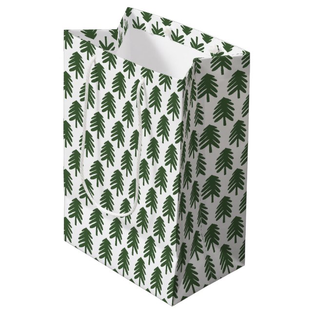 Modern Green and White Christmas Tree Gift Bag (Front Angled)
