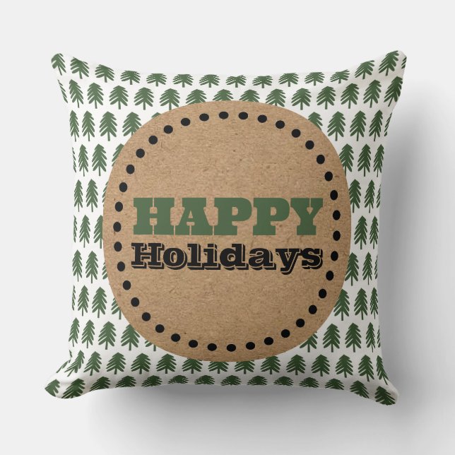 Modern Green and White Christmas Tree Throw Pillow (Front)