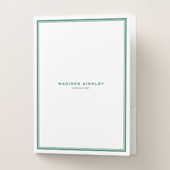 Modern Green And White Double Borders Business Pocket Folder by KeikoPrints at Zazzle