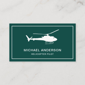 Modern Green and White Helicopter Pilot Business Card