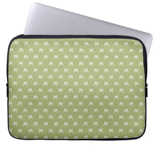 Modern Green and White Monogram Laptop Sleeve
