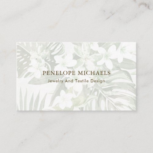 Modern Green and White Palm Leaves Business Card
