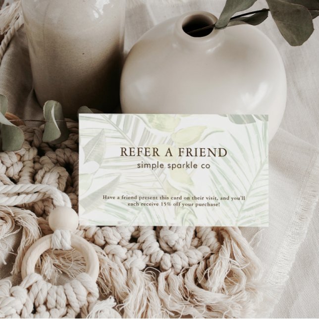 Modern Green and White Palm Print Referral Card (Creator Uploaded)