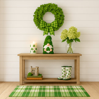 Modern Green and White Plaid  Rug