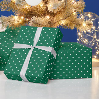 Modern Green and White Polka Dotted Christmas Wrapping Paper