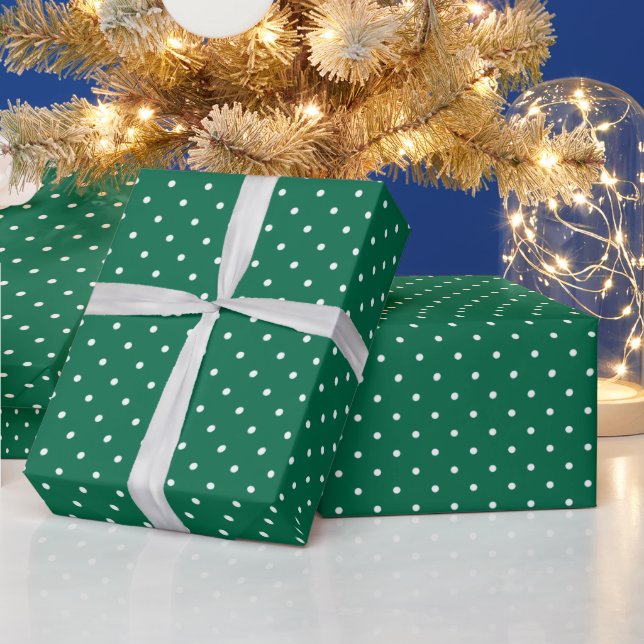 Modern Green and White Polka Dotted Christmas Wrapping Paper (Holidays)