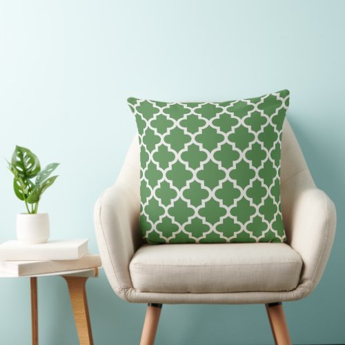 Modern Green and White Quatrefoil Pattern Throw Pillow