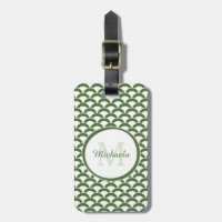 Modern Green and White Scallops Monogram and Name