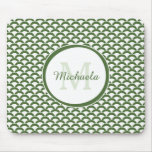 Modern Green And White Scallops Monogram And Name Mouse Pad at Zazzle