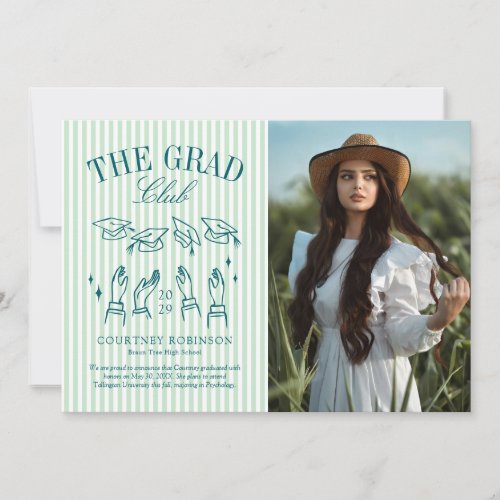 Modern Green and White Stripe Photo Graduation