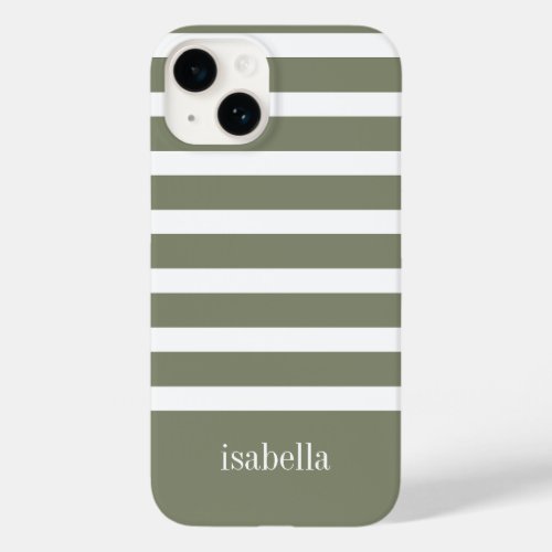 Modern Green and White Stripe with Monogram Case_Mate iPhone 14 Case