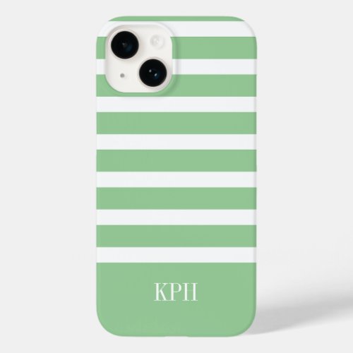 Modern Green and White Stripe with Monogram  Case_Mate iPhone 14 Case