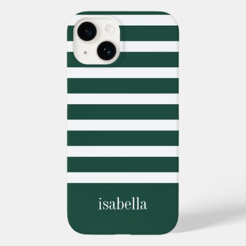 Modern Green and White Stripe with Monogram Case_Mate iPhone 14 Case