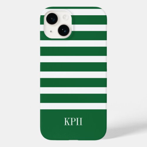 Modern Green and White Stripe with Monogram  Case_Mate iPhone 14 Case