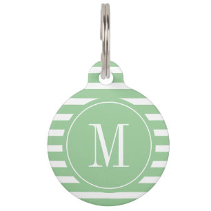 Modern Green and White Stripe with Monogram Pet ID Tag