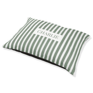 Modern Green and White Stripes Elegant Dog Name Pet Bed