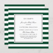 Modern Green and White Stripes Pattern Baby Shower Invitation (Front/Back)