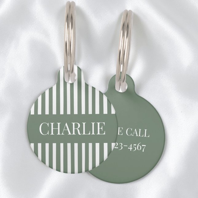 Modern Green and White Stripes Personalized Name Pet ID Tag (Modern Green and White Stripes Personalized Name Pet ID Tag)