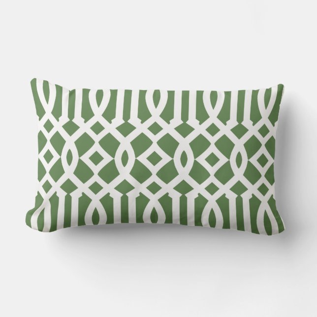 Modern Green and White Trellis Pattern Outdoor Pillow (Front)