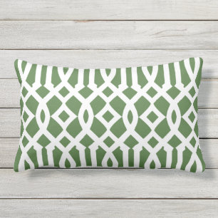 Modern Green and White Trellis Pattern Outdoor Pillow