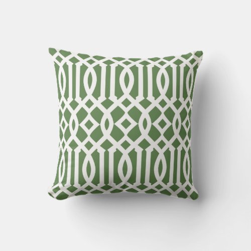 Modern Green and White Trellis Pattern Outdoor Pillow