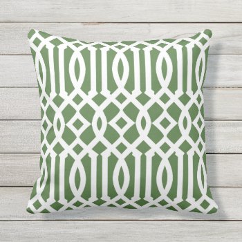 Modern Green And White Trellis Pattern Outdoor Pillow by cardeddesigns at Zazzle