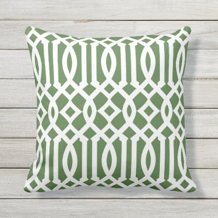 Modern Green And White Trellis Pattern Outdoor Pillow
