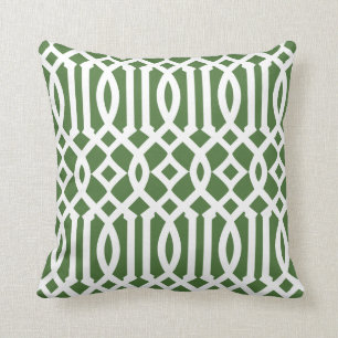 Modern Green and White Trellis Pattern Throw Pillow