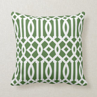 Modern Green and White Trellis Pattern Throw Pillow