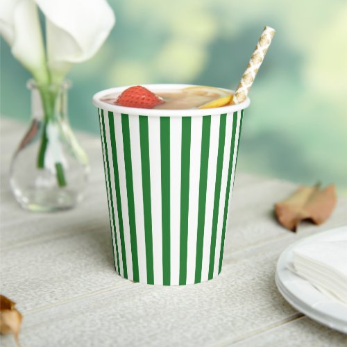 Modern green and white vertical stripes pattern paper cups