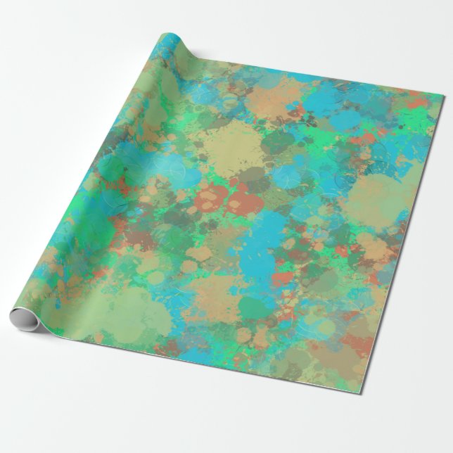 Modern Green and Yellow Drops Abstract Design Wrapping Paper (Unrolled)