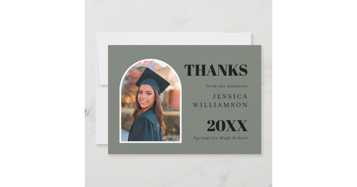 Modern Green Arch Photo Graduation Thank You Card | Zazzle
