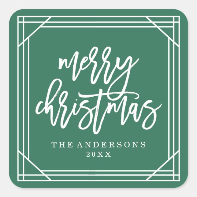 Modern Green Art Deco | Holiday Square Sticker (Front)