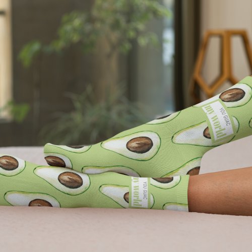 Modern Green Avocado Fun Quote Socks