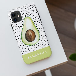 Modern Green Avocado Personalized Name  iPhone 11 Case