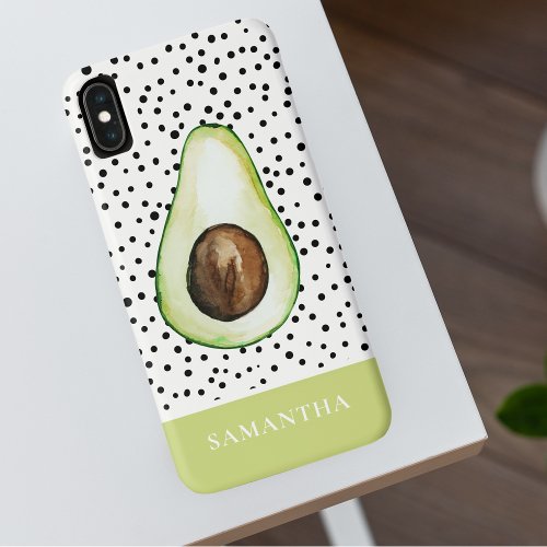 Modern Green Avocado Personalized Name  iPhone XS Max Case