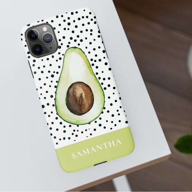 Modern Green Avocado Personalized Name  iPhone Case (Creator Uploaded)