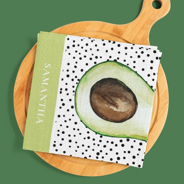 Modern Green Avocado Personalized Name  Kitchen Towel (Creator Uploaded)