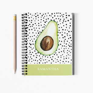 Modern Green Avocado Personalized Name  Notebook