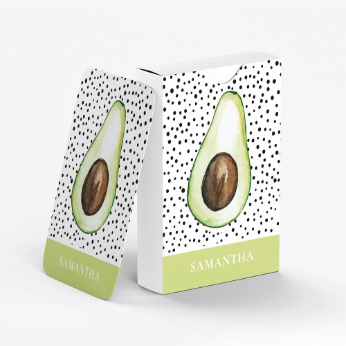 Modern Green Avocado Personalized Name  Playing Cards