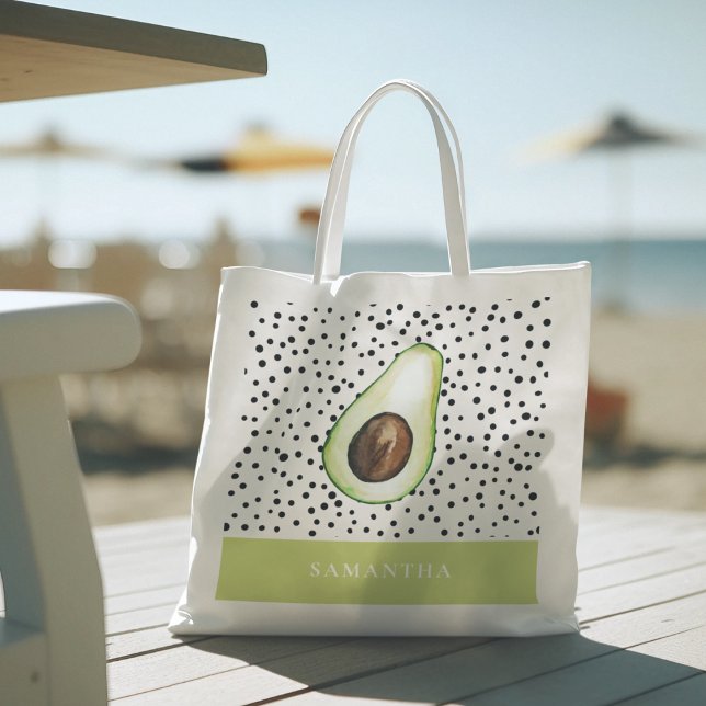 Modern Green Avocado Personalized Name  Tote Bag (Creator Uploaded)