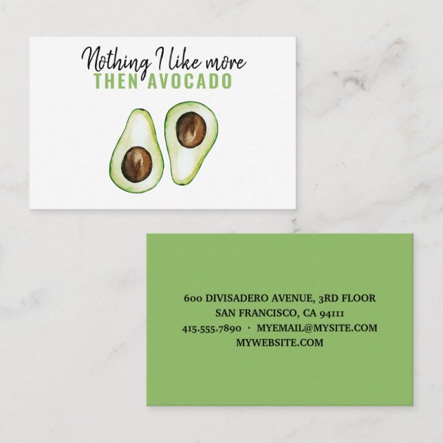Modern Green Avocado Quote For Avocado Lover Gift Business Card (Front/Back)