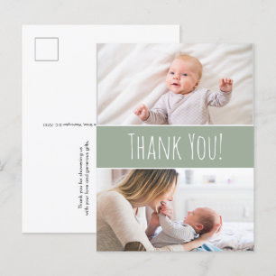 Modern Green Baby boy shower Cute Thank you Announcement Postcard