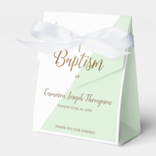 Modern Green Baptism Baby Boy Thank you Gold Cross Favor Boxes