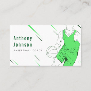 Modern Green Basketball Coach Trainer Silhouette Business Card